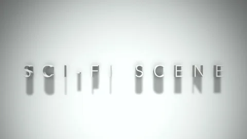 Sci fi scene 3D title animation white text on a white background Stock Footage 299701985