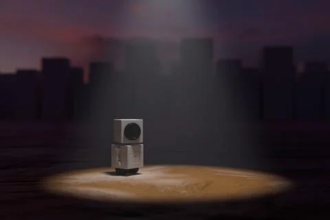 Sci-fi scene with a robot. 3D rendering. Stock Illustration