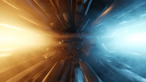 Sci-fi Science fiction flight into the grid with glowing blocks. Crypto or Видео 213618572