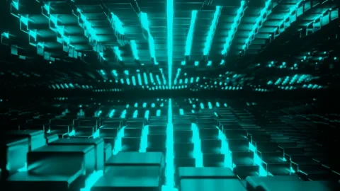 Sci-fi seamless endless background with illuminated metal cubes Stock Footage 194446307