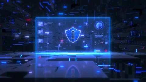 Sci fi shield icon cyber security, Digital data network protection, Future. Stock Footage 237365409