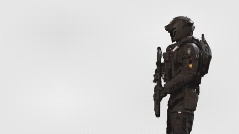 Sci-Fi Soldier Astronaut Idle On Alpha Transparent Background 02 Stock Footage 213149732