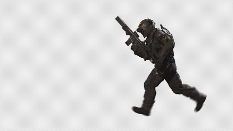 Sci-Fi Soldier Astronaut Run On Alpha Transparent Background 03 Stock Footage 213166473