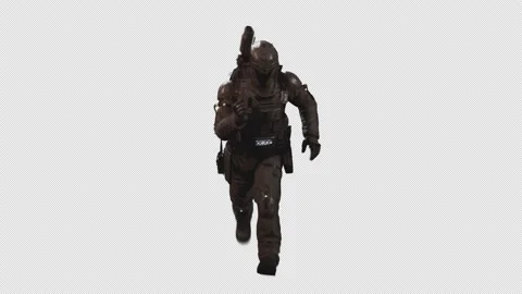 Sci-Fi Soldier Astronaut Run On Alpha Transparent Background0 01 Stock Footage 213178819