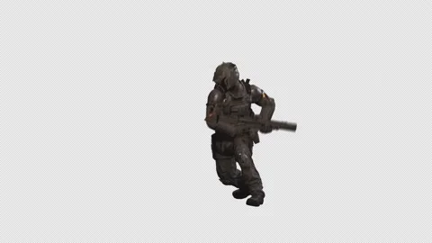 Sci-Fi Soldier Astronaut Run to Melee On Alpha Transparent Background 02 Stock Footage 213184845