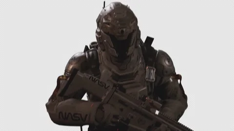 Sci-Fi Soldier Astronaut Run with weapon On Alpha Channel 02 Stock Footage 213199702