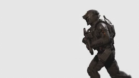 Sci-Fi Soldier Astronaut Run with weapon On Alpha Channel 03 Stock Footage 213205988
