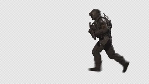 Sci-Fi Soldier Astronaut Run with weapon On Alpha Channel 04 Stock Footage 213211326