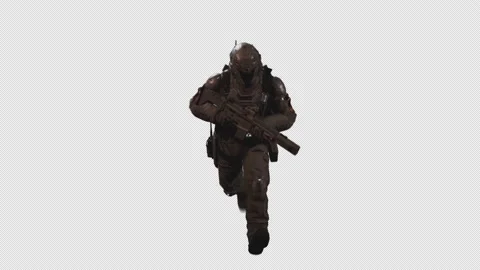 Sci-Fi Soldier Astronaut Run with weapon On Alpha Channel 05 Stock Footage 213216351