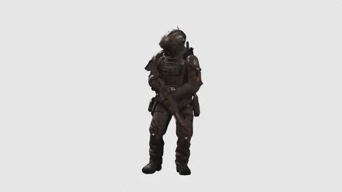 Sci-Fi Soldier Astronaut sneak and talk On Alpha Channel 01 Stock Footage 213235682