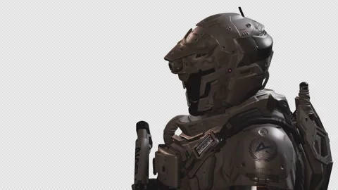 Sci-Fi Soldier Astronaut Stand talk On Alpha Transparent Background 02 Stock Footage 213272072