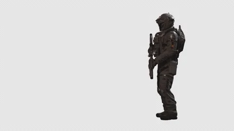 Sci-Fi Soldier Astronaut Stand talk On Alpha Transparent Background 03 Stock Footage 213277288
