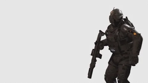 Sci-Fi Soldier Astronaut talk over Radio On Alpha Channel 02 Stock Footage 213298032