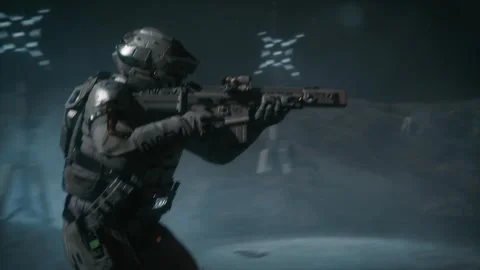 Sci-fi soldier in battle to establish control over a colony planet 07 Stock Footage 250377447