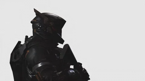 Sci-Fi Soldier with cinematic lighting on Alpha Channel Background 04 Stock Footage 217414882