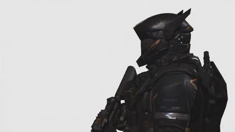 Sci-Fi Soldier with cinematic lighting on Alpha Channel Background 05 Stock Footage 217415793