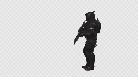 Sci-Fi Soldier with cinematic lighting on Alpha Channel Background 07 Stock Footage 217417282