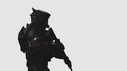 Sci-Fi Soldier with cinematic lighting on Alpha Channel Background 08 Stock Footage 217419288
