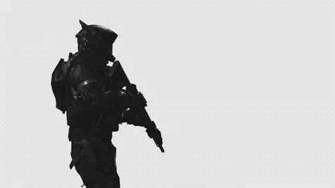 Sci-Fi Soldier with cinematic lighting on Alpha Channel Background 09 Stock Footage 217420796