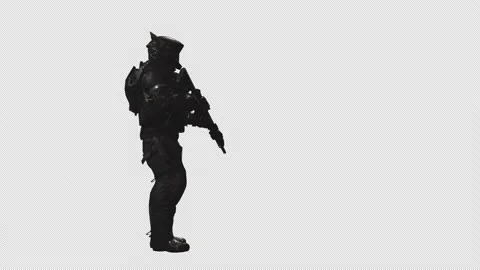 Sci-Fi Soldier with cinematic lighting on Alpha Channel Background 10 Stock Footage 217422133