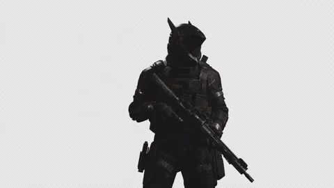 Sci-Fi Soldier with cinematic lighting on Transparent Background 02 Stock Footage 217565529