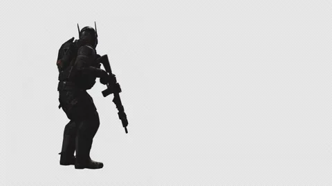 Sci-fi soldier with equipment technology in alpha channel 05 Stock Footage 218074242
