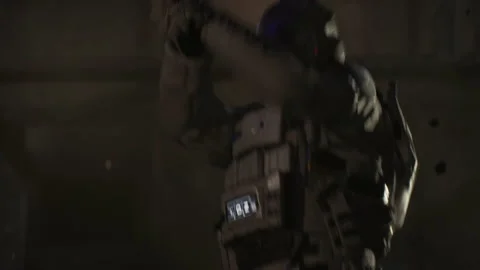 Sci-Fi Soldier gets shot and falls to the ground to die 06 Stock Footage 205511889
