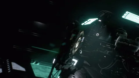 Sci-fi soldier receiving commands via radio while transmitting data 01 Stock Footage 199254675