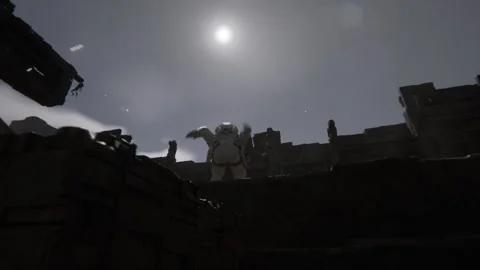 Sci-Fi Soldier Run and make Parkour back flip in war 04 Stock Footage 243042011