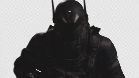 Sci-Fi Soldier Run in Loop Shot with Alpha Channel 01 Stock Footage 217887732