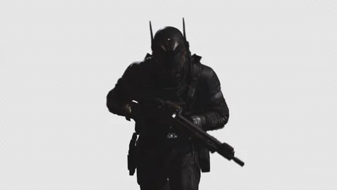 Sci-Fi Soldier Run in Loop Shot with Alpha Channel 02 Stock Footage 217891164