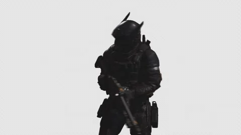 Sci-Fi Soldier Sneak in Loop Shot with Alpha Channel 02 Stock Footage 218031317