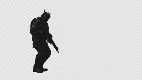 Sci-Fi Soldier Sneak in Loop Shot with Alpha Channel 08 Stock Footage 218053661