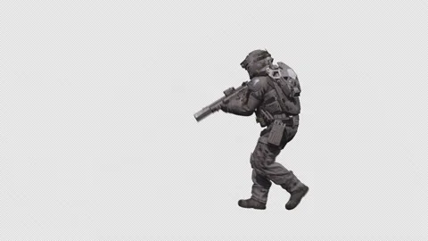 Sci-Fi Soldier walk Clear with Alpha Channel background 07 Stock Footage 218413239