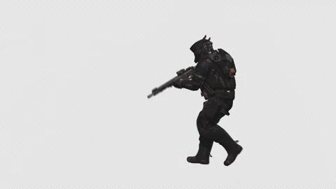 Sci-Fi Soldier walk Clear with Alpha Channel background 08 Stock Footage 218414077