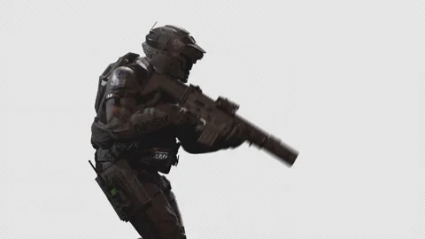 Sci-Fi Soldier walk Clear with Alpha Channel background 10 Stock Footage 218417971