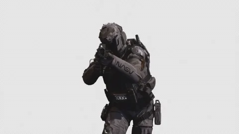 Sci-Fi Soldier Walk Forward with Alpha Channel background 04 Stock Footage 218437056