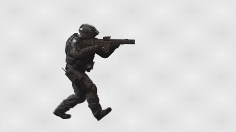 Sci-Fi Soldier Walk Forward with Alpha Channel background 09 Stock Footage 218454242