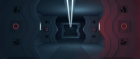 A sci-fi space corridor with a door at the end Video stock 118451317