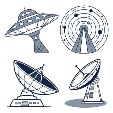 Sci-Fi Space Icons Set Featuring UFO Alien Asteroid and Galaxy Portal Stock Illustration