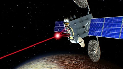 Sci-fi space laser weapon in orbit of Pluto Stock Footage 84859780
