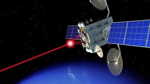 Sci-fi space laser weapon in orbit of Neptune Vídeo Stock 84901476