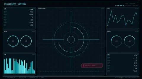 Sci-Fi Spacecraft Control HUD Interface with Fluctuating Data Stock Footage 337880460