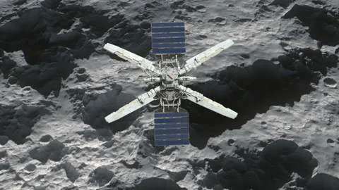 Sci-Fi spacecraft explores the surface of a planetoid. Stock Footage 328097974