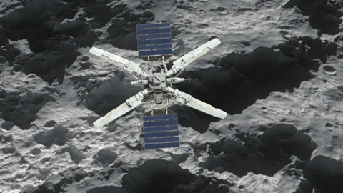 Sci-Fi spacecraft explores the surface of a planetoid. Stock Footage 331386204