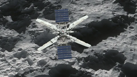 Sci-Fi spacecraft explores the surface of a planetoid. Stock Footage 331873396