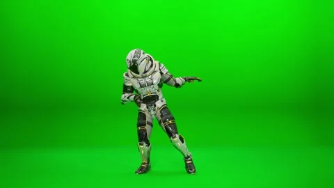 Sci-Fi Spaceman Slow Motion Action on Green Screen Stock Footage 318339269