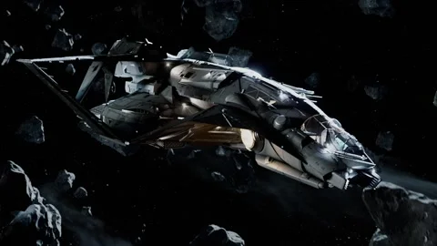 Sci-Fi Spaceship heading through asteroids Stock Footage 165577816