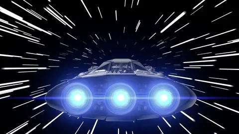 Sci-fi spaceship with pulsating engines jump into hyperspace, 3d animation Stock Footage 85141777