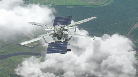 Sci-fi Spy Satellite collecting data. Video stock 188580892